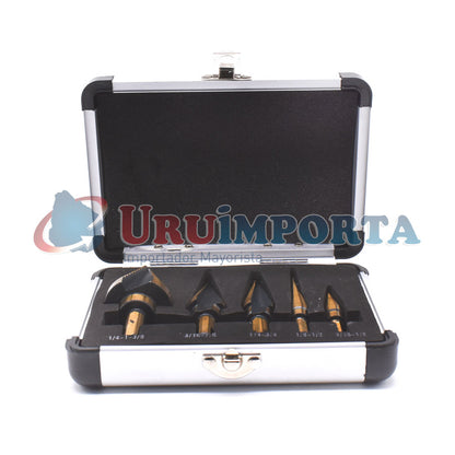 MECHA CONICA 5PZ PULGADAS ESTUCHE METALICO LH-2357