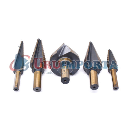 MECHA CONICA 5PZ PULGADAS ESTUCHE METALICO LH-2357