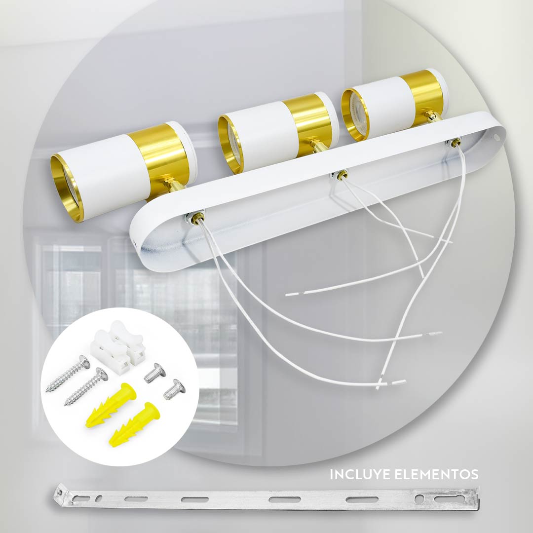 APLIQUE 3 LUCES BLANCO DORADO PARED-TECHO LH-3533