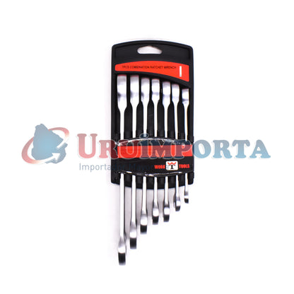 LLAVE COMBINADA FIJA C/CRICKE 7PZ 8-19MM WORKTOOLS