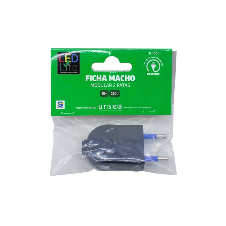 FICHA MODULAR 10 AMP 2PATAS NEGRA LED LIFE SL1001