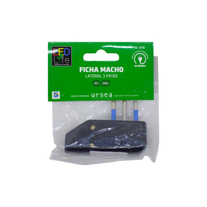 FICHA LATERAL 10 AMP 3PATAS NEGRA LED LIFE SL1008