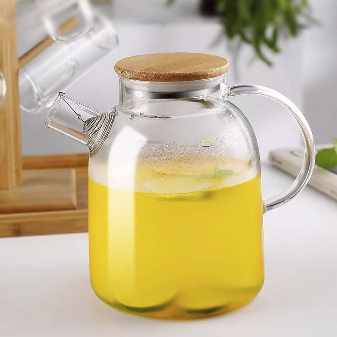 TETERA DE VIDRIO 1800ML CON TAPA MADERA LH-3077