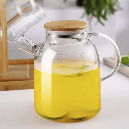 TETERA DE VIDRIO 1800ML CON TAPA MADERA LH-3077
