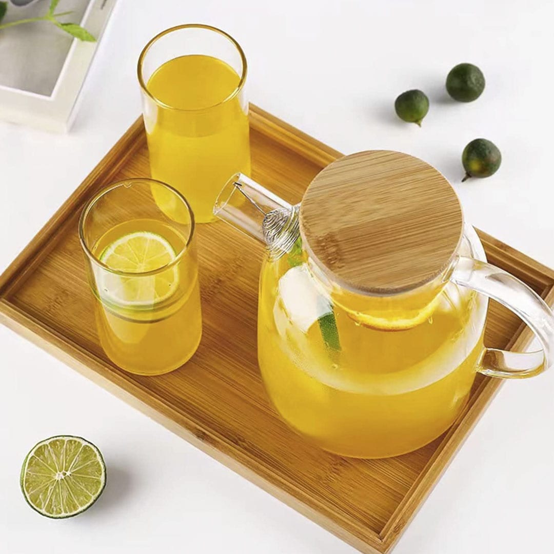 TETERA DE VIDRIO 1800ML CON TAPA MADERA LH-3077