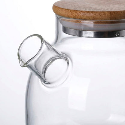 TETERA DE VIDRIO 1000ML CON TAPA MADERA LH-3078