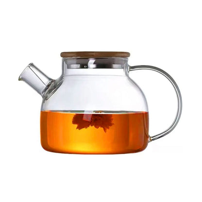 TETERA DE VIDRIO 1000ML CON TAPA MADERA LH-3078