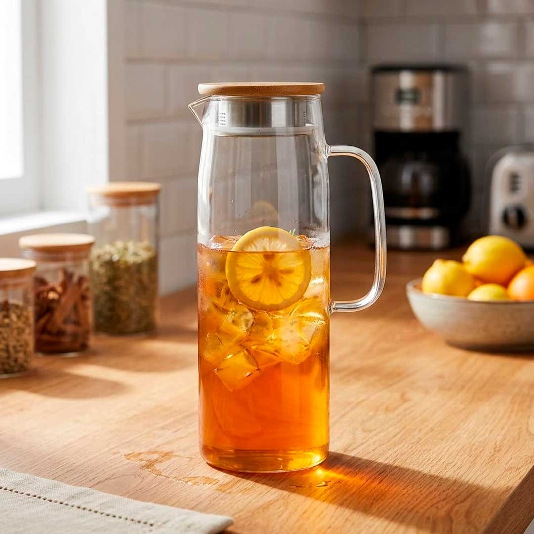 JARRA DE VIDRIO 1500ML CON TAPA DE MADERA LH-3081