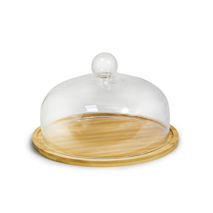 CUBRE TORTA 30CM CAMPANA VIDRIO BASE MADERA LH3827