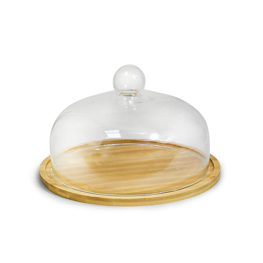 CUBRE TORTA 30CM CAMPANA VIDRIO BASE MADERA LH3827