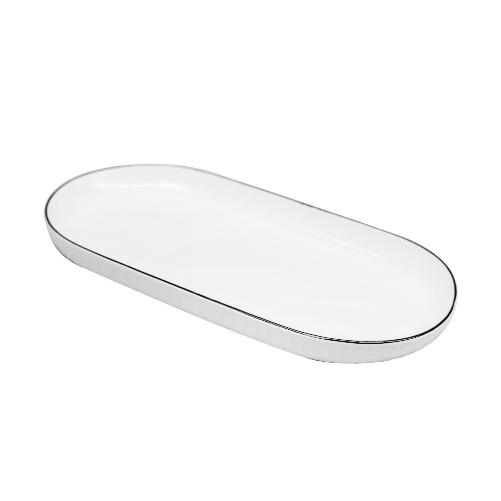 FUENTE CERAMICA 30X16CM OVALADA BLANCA LH-3821