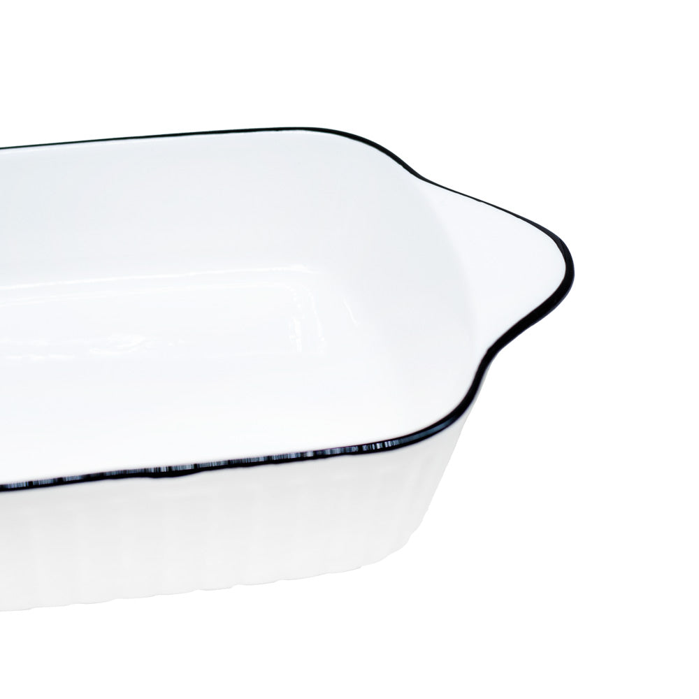FUENTE 20CM OVALADA CERAMICA BORDE NEGRO LH-3822