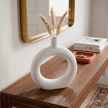 FLORERO CIRCULAR DECO 24CM COLOR BLANCO LH-3728