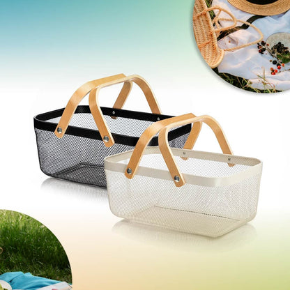CANASTA METALICA ASAS DE BAMBU 37X22X17CM LH-3669