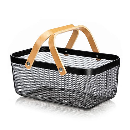 CANASTA METALICA ASAS DE BAMBU 37X22X17CM LH-3669