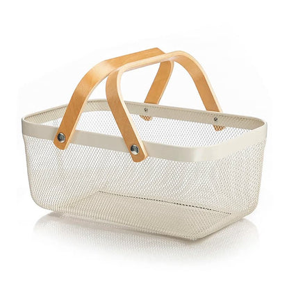 CANASTA METALICA ASAS DE BAMBU 37X22X17CM LH-3669