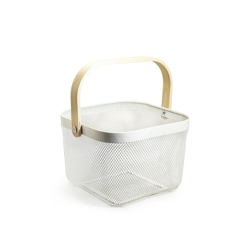 CANASTA METALICA ASAS DE BAMBU 24X24X18CM LH-3668