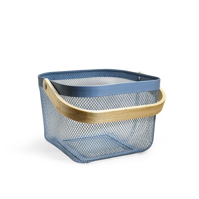 CANASTA METALICA ASAS DE BAMBU 24X24X18CM LH-3668