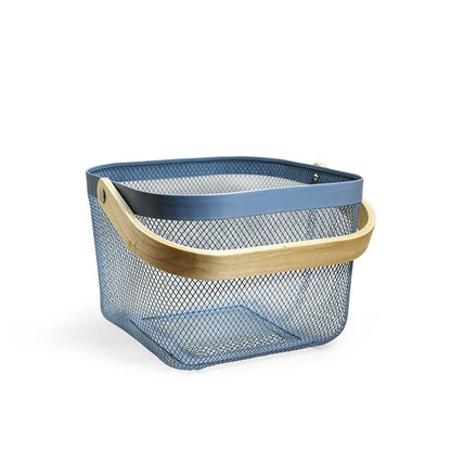 CANASTA METALICA ASAS DE BAMBU 24X24X18CM LH-3668