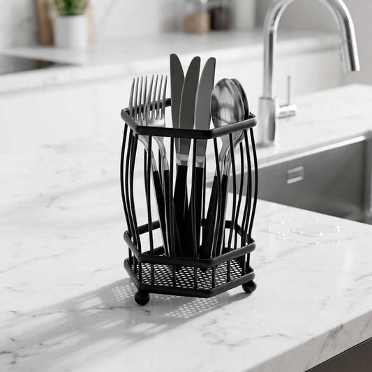 CUBIERTERO ESCURRIDOR HEXAGONO 10CM NEGRO LH-3659