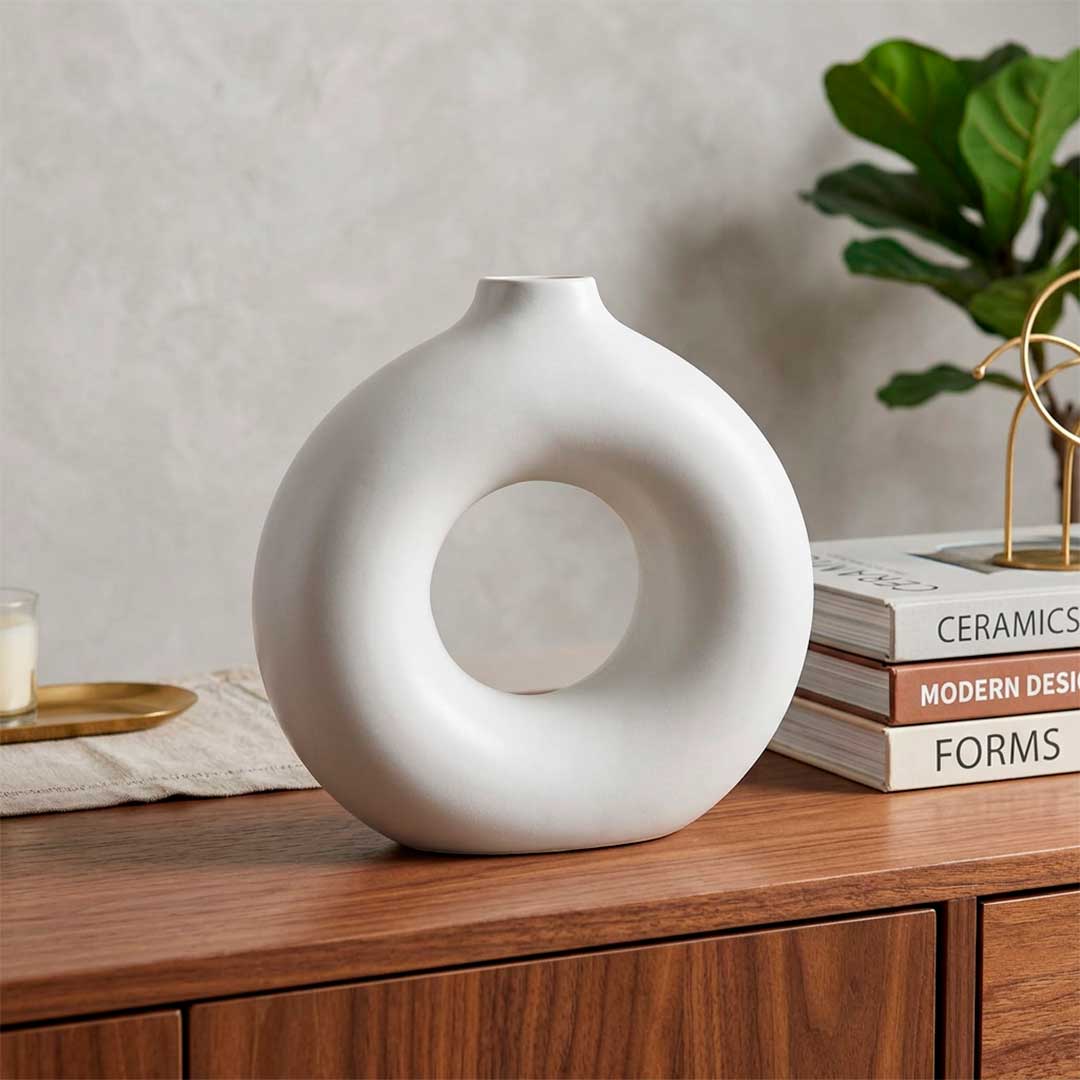 FLORERO CIRCULAR DECO 26CM COLOR BLANCO LH-3714