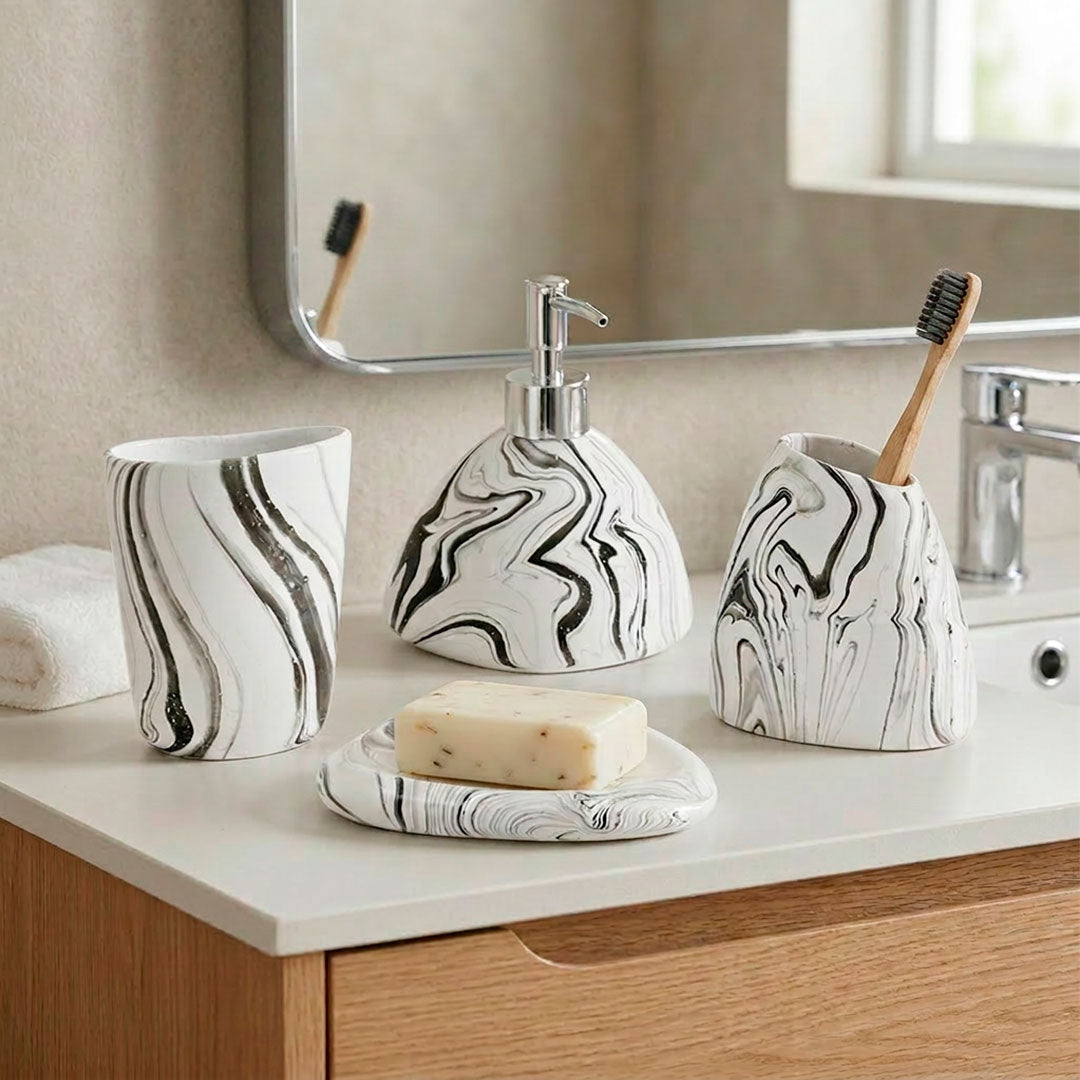 ACCESORIO CERAMICO P/BANO 4PZ MARMOLADO LH-3645