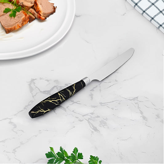 CUCHILLO DE MESA 6PZ MANGO PLASTICO NEGRO LH-3740