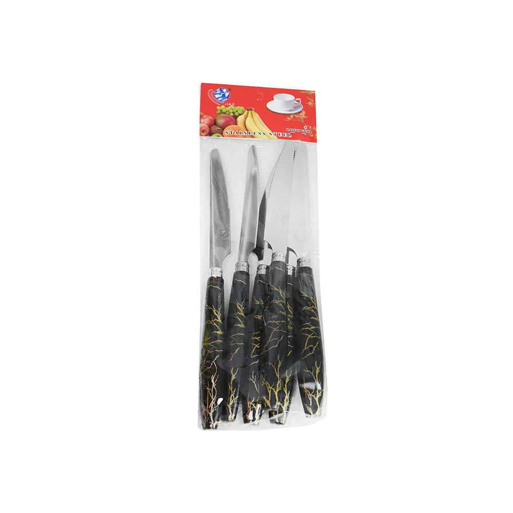 CUCHILLO DE MESA 6PZ MANGO PLASTICO NEGRO LH-3740