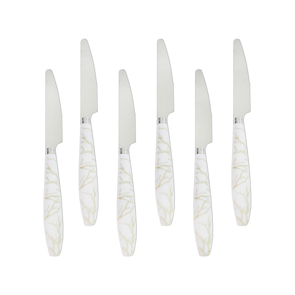 CUCHILLO DE MESA 6PZ MANGO PLASTICO BLANCO LH-3741