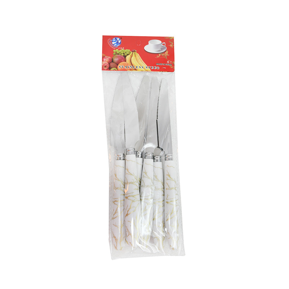 CUCHILLO DE MESA 6PZ MANGO PLASTICO BLANCO LH-3741