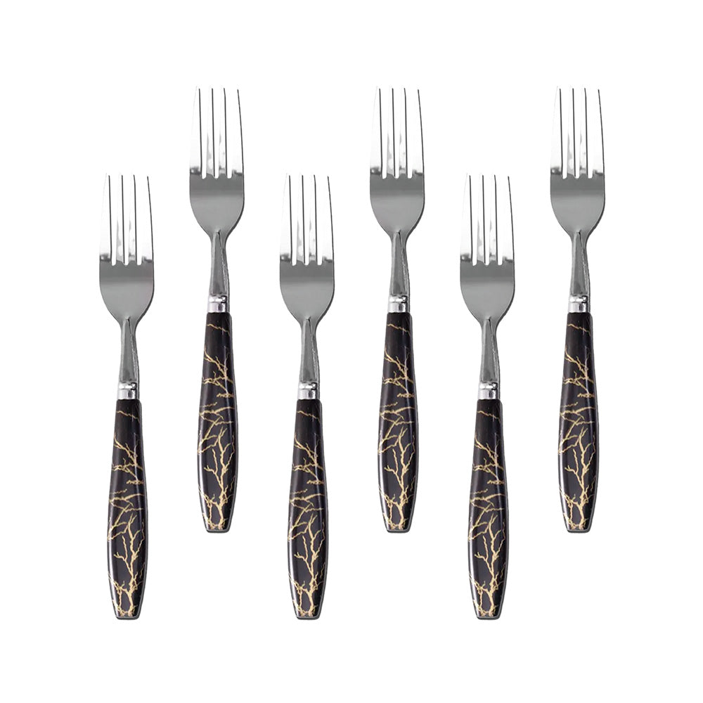 TENEDOR DE MESA 6PZ MANGO PLASTICO NEGRO LH-3742
