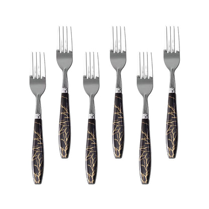 TENEDOR DE MESA 6PZ MANGO PLASTICO NEGRO LH-3742