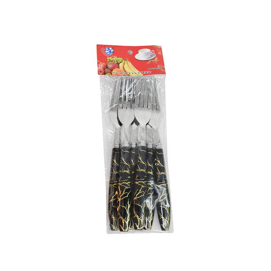TENEDOR DE MESA 6PZ MANGO PLASTICO NEGRO LH-3742
