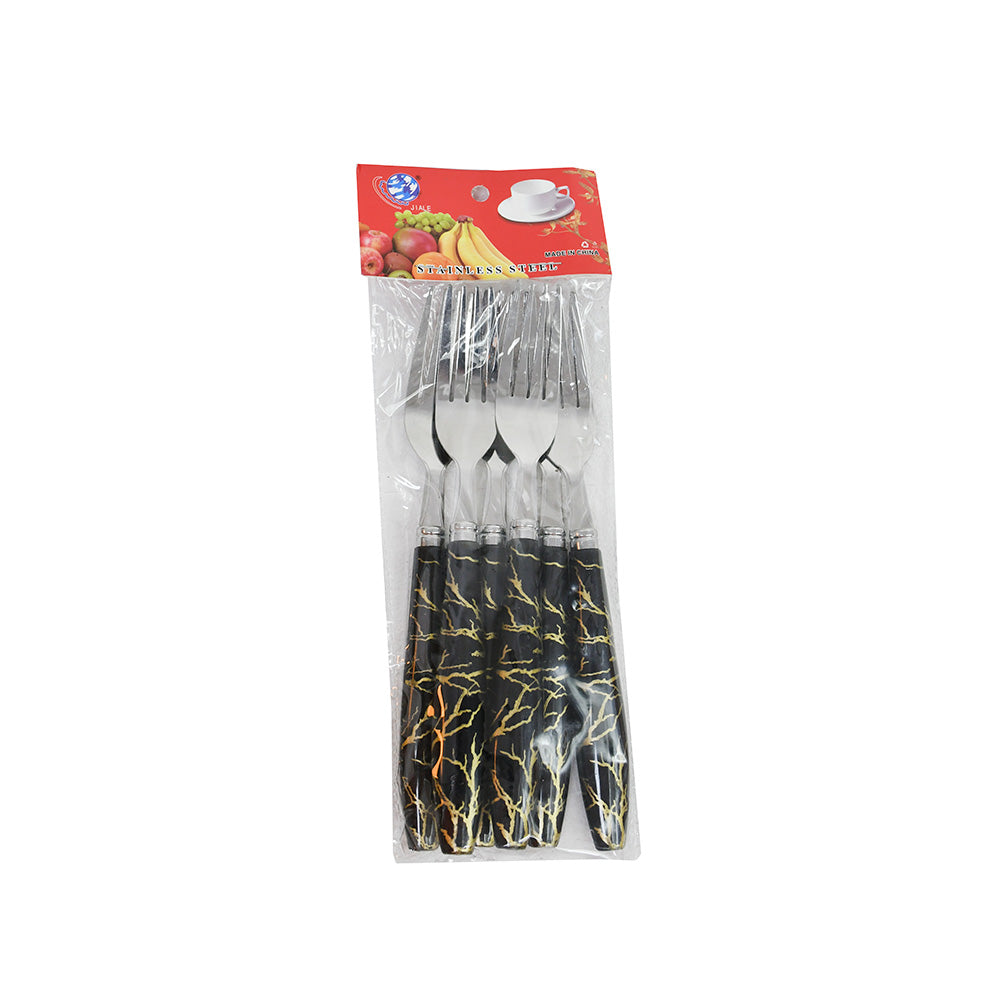 TENEDOR DE MESA 6PZ MANGO PLASTICO NEGRO LH-3742