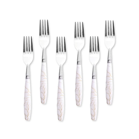TENEDOR DE MESA 6PZ MANGO PLASTICO BLANCO LH-3743