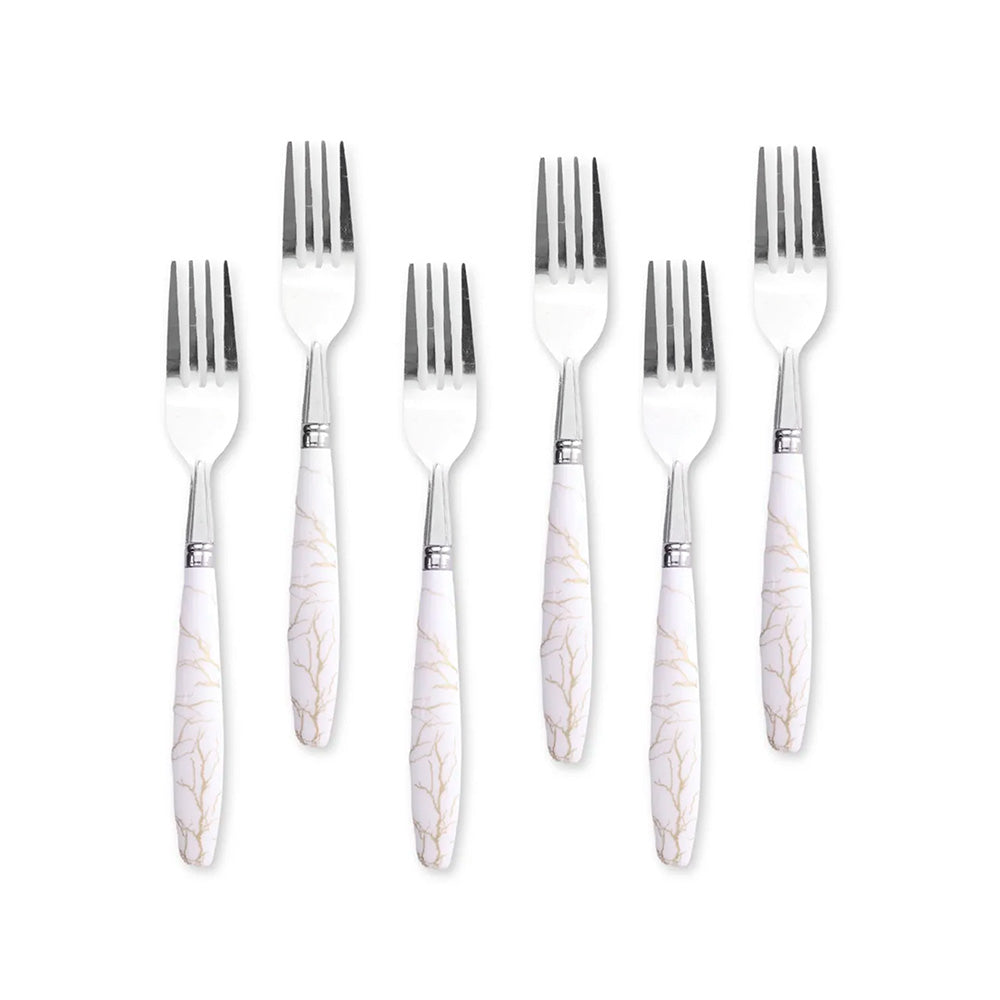 TENEDOR DE MESA 6PZ MANGO PLASTICO BLANCO LH-3743