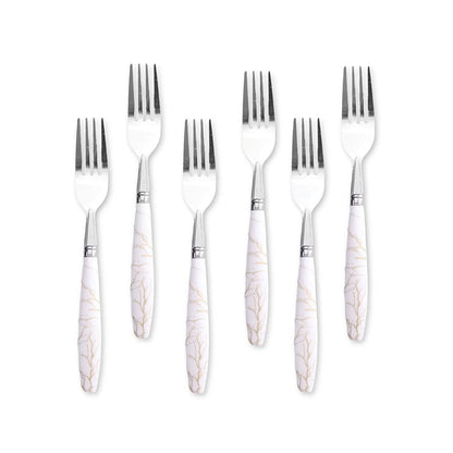 TENEDOR DE MESA 6PZ MANGO PLASTICO BLANCO LH-3743