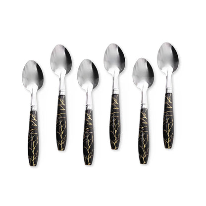 CUCHARA DE POSTRE 6PZ MANGO PLASTICO NEGRO LH-3746