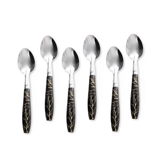 CUCHARA DE POSTRE 6PZ MANGO PLASTICO NEGRO LH-3746