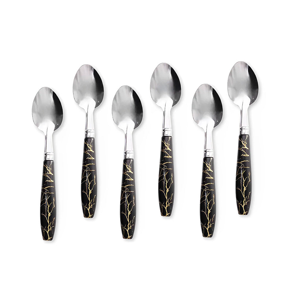CUCHARA DE POSTRE 6PZ MANGO PLASTICO NEGRO LH-3746