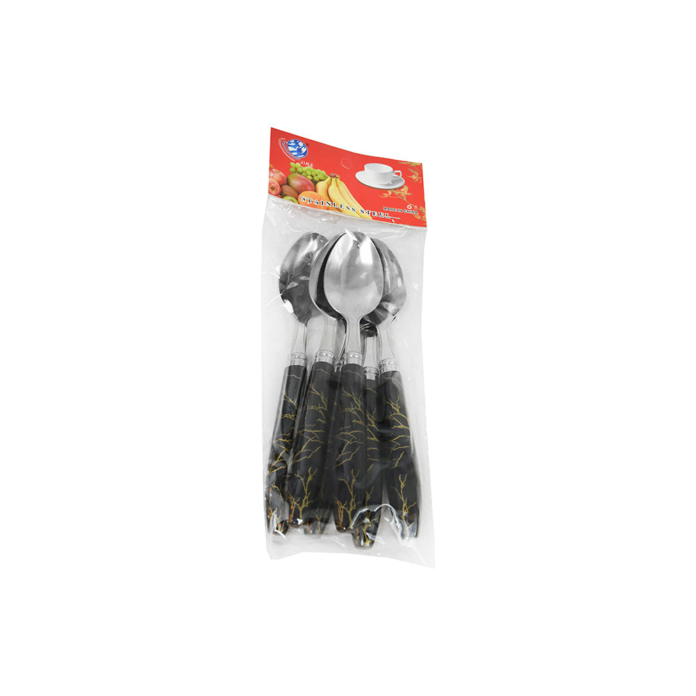 CUCHARA DE POSTRE 6PZ MANGO PLASTICO NEGRO LH-3746
