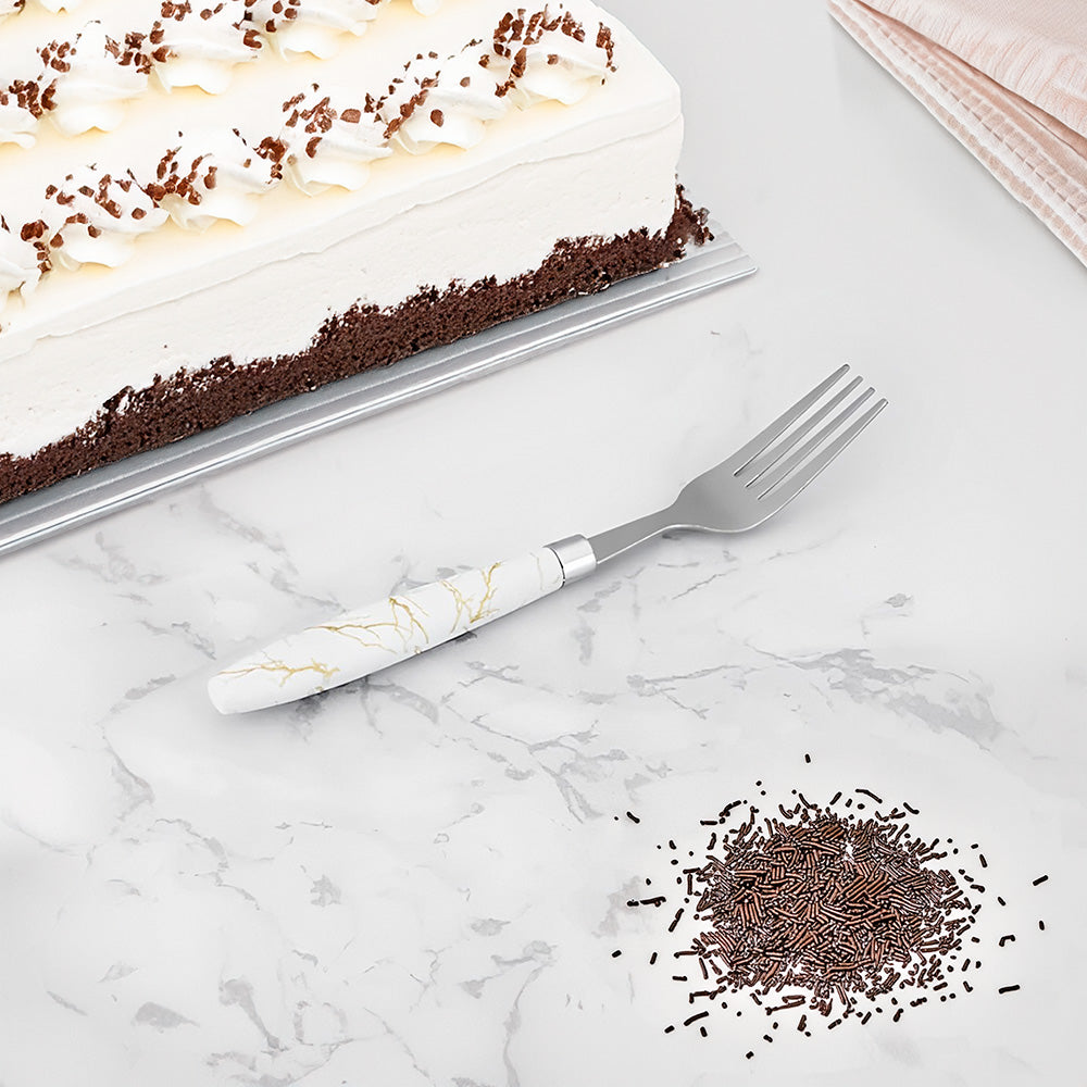 TENEDOR  POSTRE 6PZ MANGO PLASTICO BLANCO LH-3749
