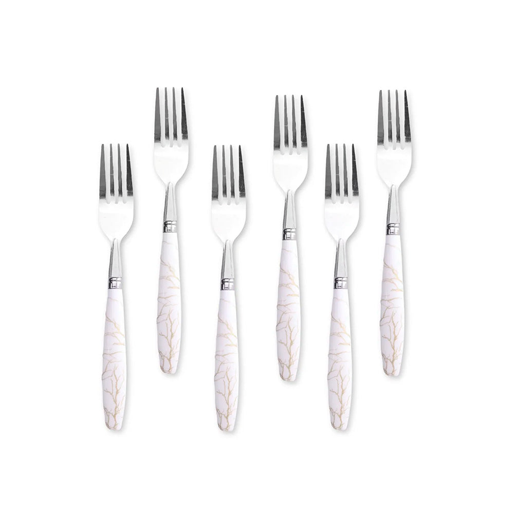 TENEDOR  POSTRE 6PZ MANGO PLASTICO BLANCO LH-3749