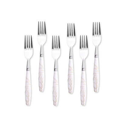 TENEDOR  POSTRE 6PZ MANGO PLASTICO BLANCO LH-3749