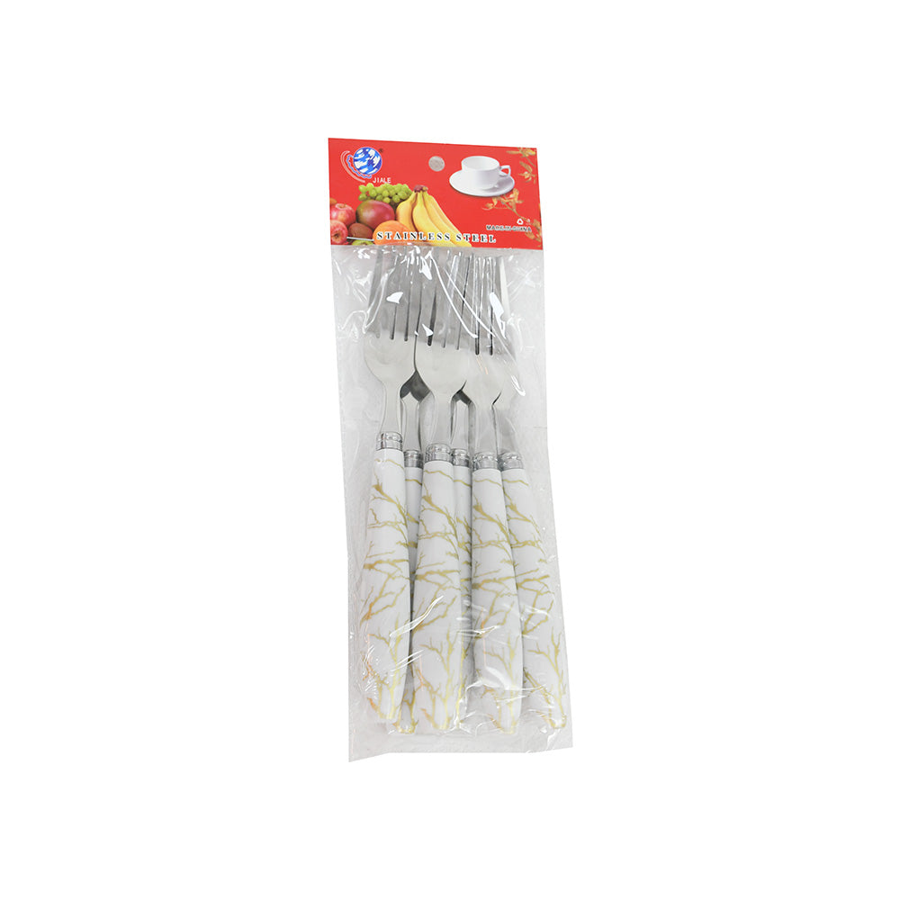 TENEDOR  POSTRE 6PZ MANGO PLASTICO BLANCO LH-3749