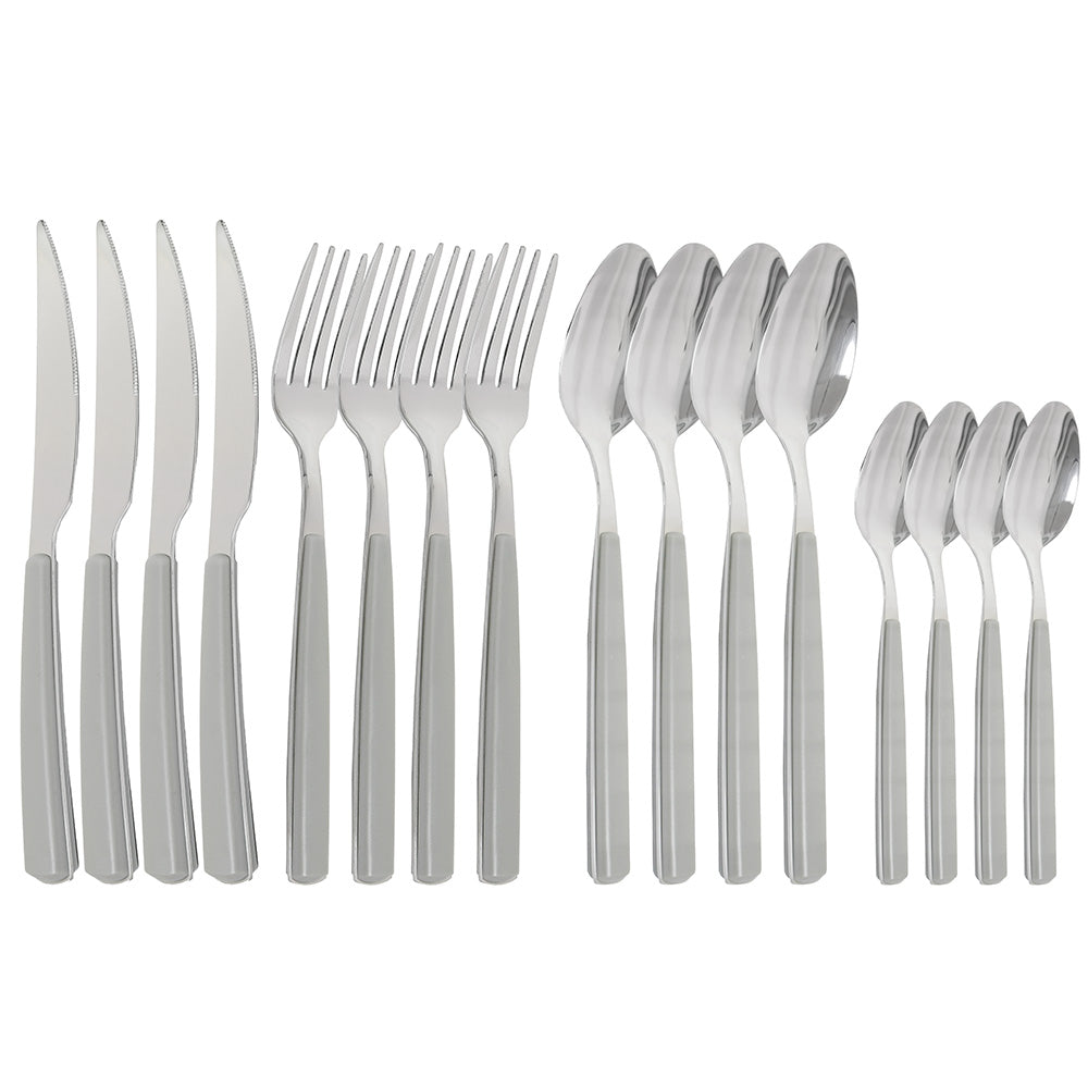 CUBIERTOS 16PZ EN CAJA MANGO GRIS LH-3751
