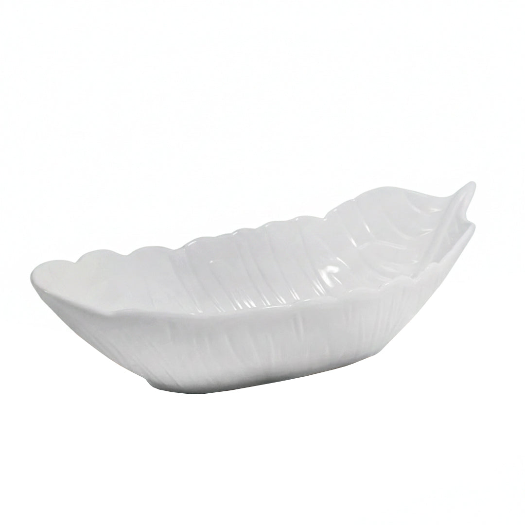 RECIPIENTE CERAMICO BLANCO TIPO HOJA LH-4264