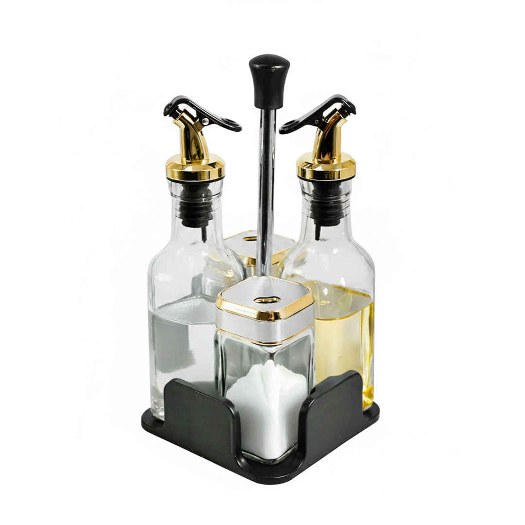 CONDIMENTERO DISPENSADOR 4PZ SOPORTE DORADO LH4204