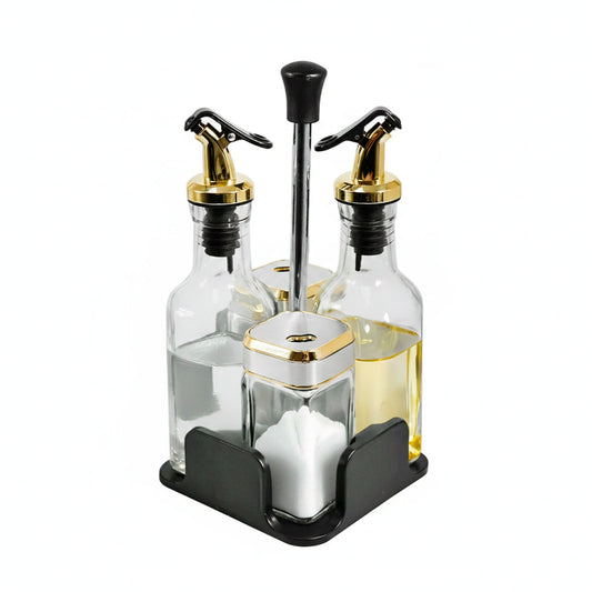 CONDIMENTERO DISPENSADOR 4PZ SOPORTE DORADO LH4204
