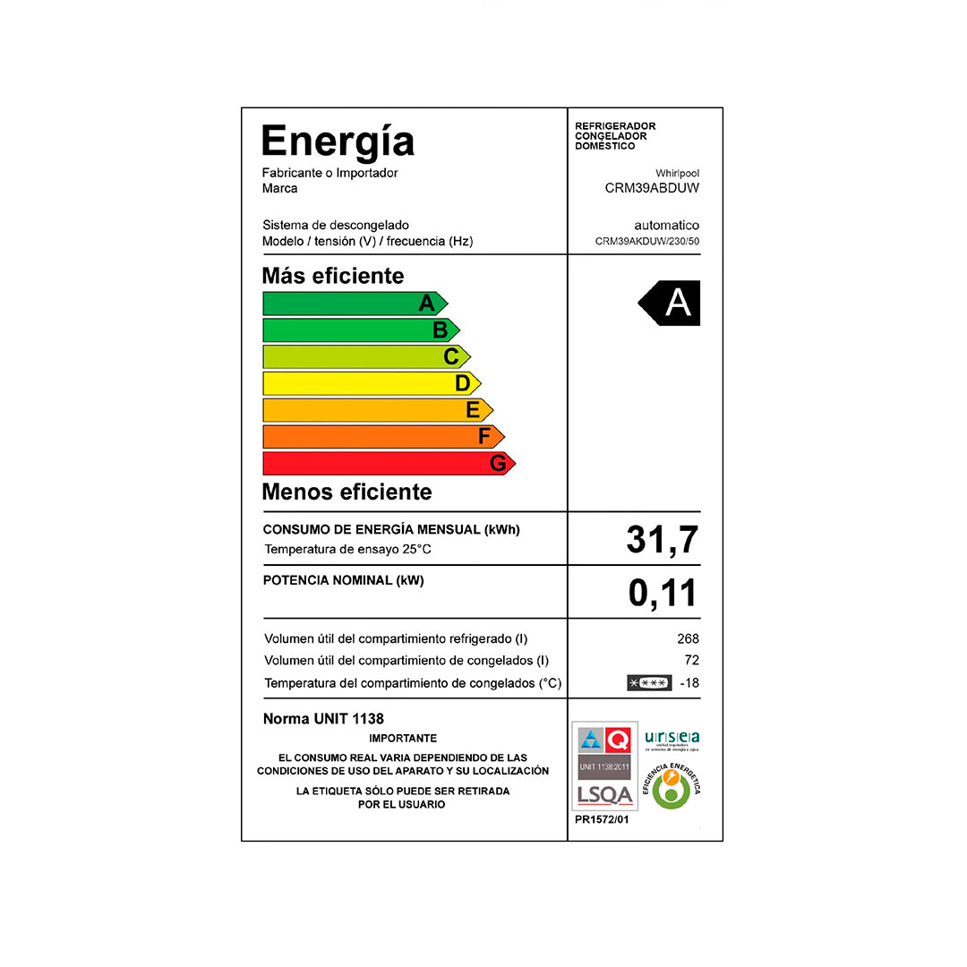 Heladera Consul No Frost CRM39AKDUW